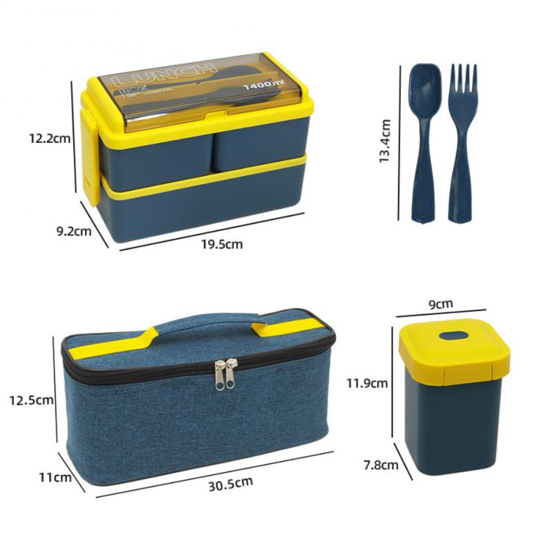 Double Layer Lunch Box For Kids School Microwave Bento Box With Fork Spoon Storage Bag Dinnerware Set Food Storage Container