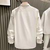 Men's Floral Embroidered Long Sleeve Shirt Casual Pocket Detail Oversized Streetwear Top