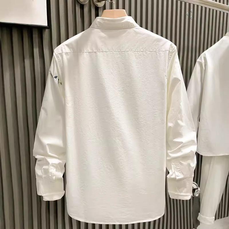 Men's Floral Embroidered Long Sleeve Shirt Casual Pocket Detail Oversized Streetwear Top