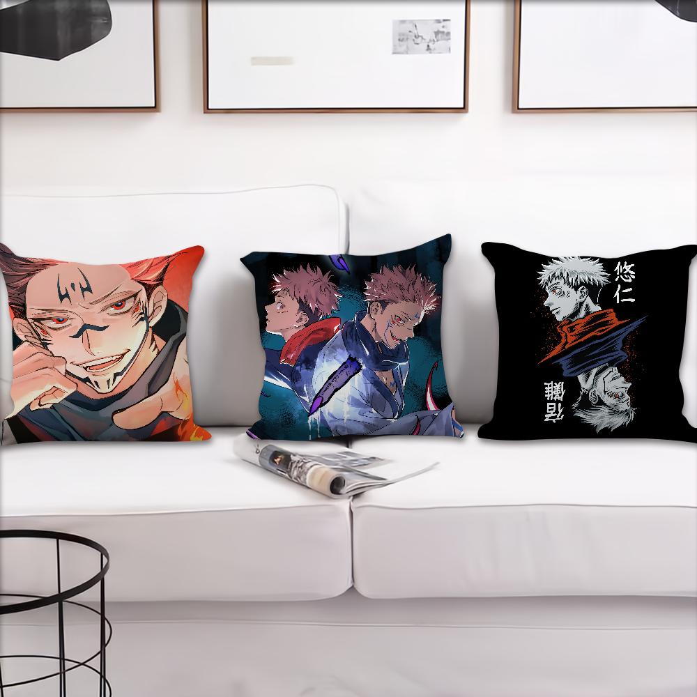 Sukuna Kissenbezug Kissen für Zimmer Schlafzimmer Sofa Wohnzimmer Rückenlehne J-Jujutsu Kaisen Auto Ryomen Quadratisches Kopfteil