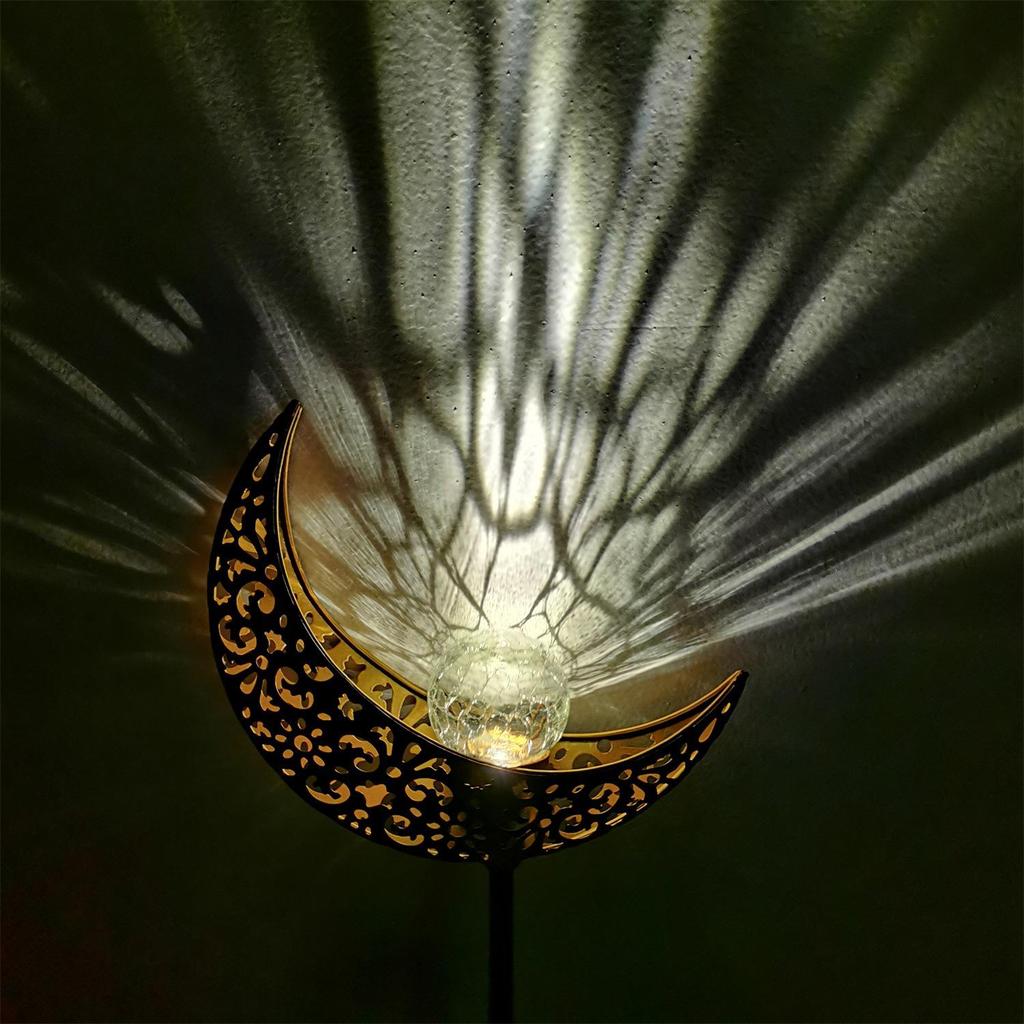 Solar Wrought Iron LED Flame Moon Landscape Lights for Outdoor Courtyards and Villas