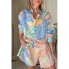 Shirt and Shorts Set European and American New Fashion Casual Print Loose Long Sleeve Shirts Shorts Set