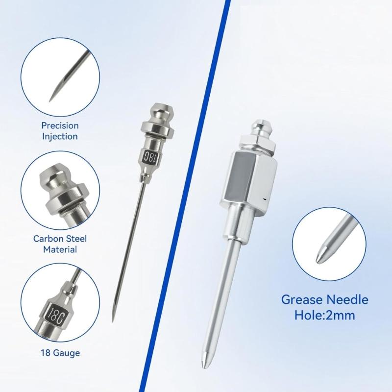 Grease Coupler Lubrication Fitting with Locking Handle, Extension Hose and Metal Needle Nozzles for Vehicle Maintenance