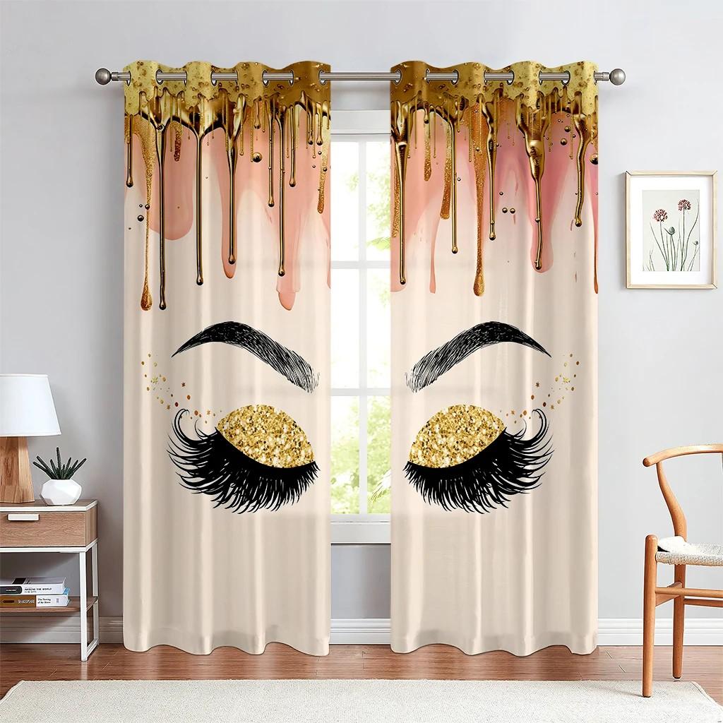 Window Curtains Cartoon Fantasy Unicorn Eyelashes Glittering Print Custom Curtains Girls Room Living Room Study Decoration 2PCS