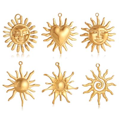3Pcs Large Casting Vortex Face Sun Charms Stainless Steel Heart Celestial Pendants Fashion Jewelry Making DIY Bracelets Necklace