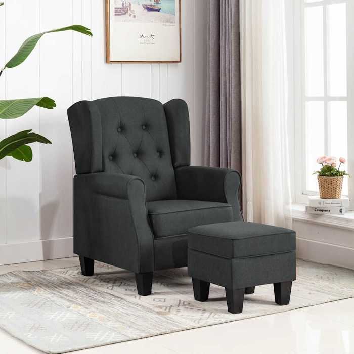 VidaXL Fauteuil avec repose-pied Gris foncé Tissu
