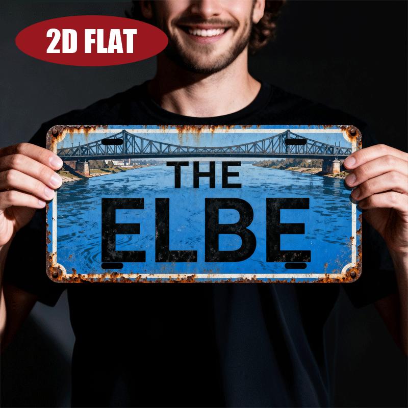 D Flat pc D Flat The Elbe River Themed Sign Decorative Plaque X Inch Blue Vintage German Metal Sign For Living Roo