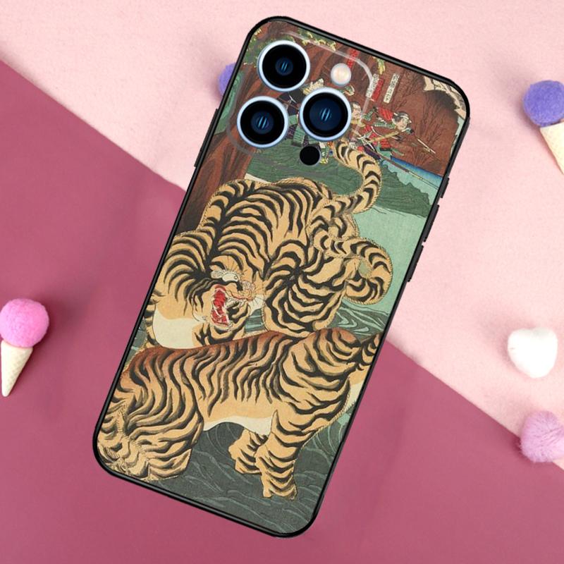 

Japanese ukiyo-e Art Panther Tiger Case For iPhone 16 Pro Max 11 12 13 Mini 14 15 Pro Max 16 Plus XR 16e Phone Back Cover iPhone 13 mini