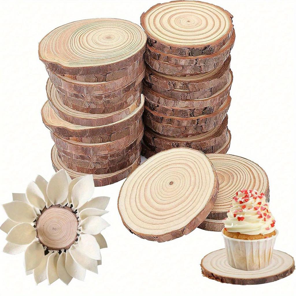 Coasters Round Unfinished Wood Slices Circles with Tree Bark Log Discs DIY Crafts Wedding Party Decoration