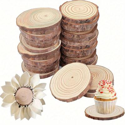 Underlägg Runda Obehandlade Träskivor Cirklar med Trädbark Loggskivor DIY Hantverk Bröllopsfest Dekoration
