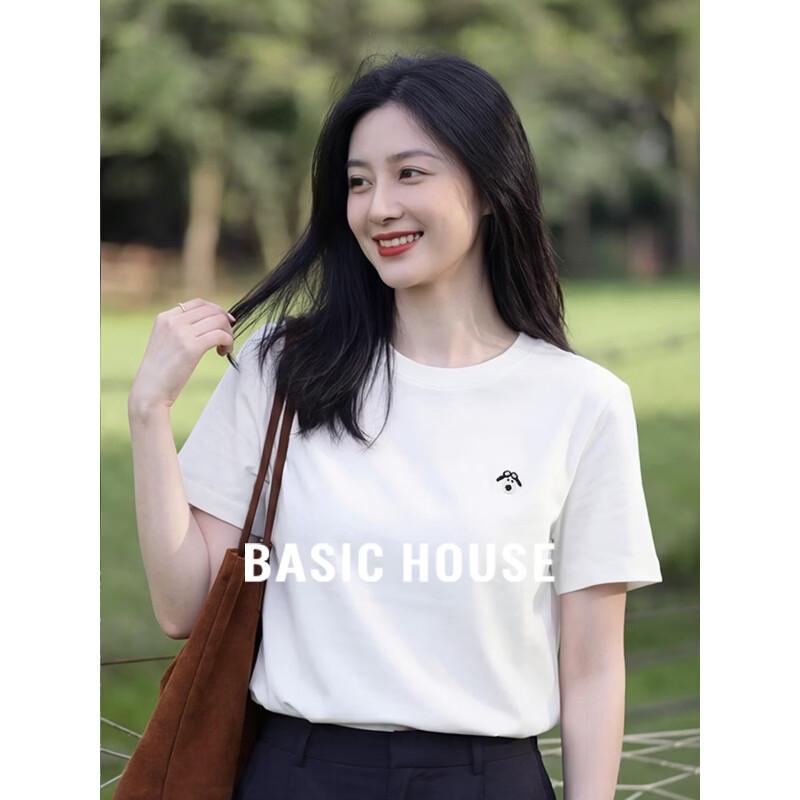 Basic House Women s Pure Cotton Embroidered Short Sleeve T-Shirt One Size белый 31