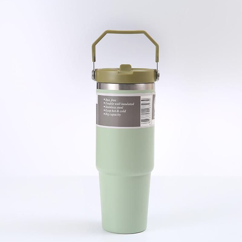 30oz Stainless Steel Tumbler with Handle, 304 Car Cup Holder Friendly, Double Wall Vacuum Insulated Hot Cold Travel Mug, Portable Iced Coffee Cup