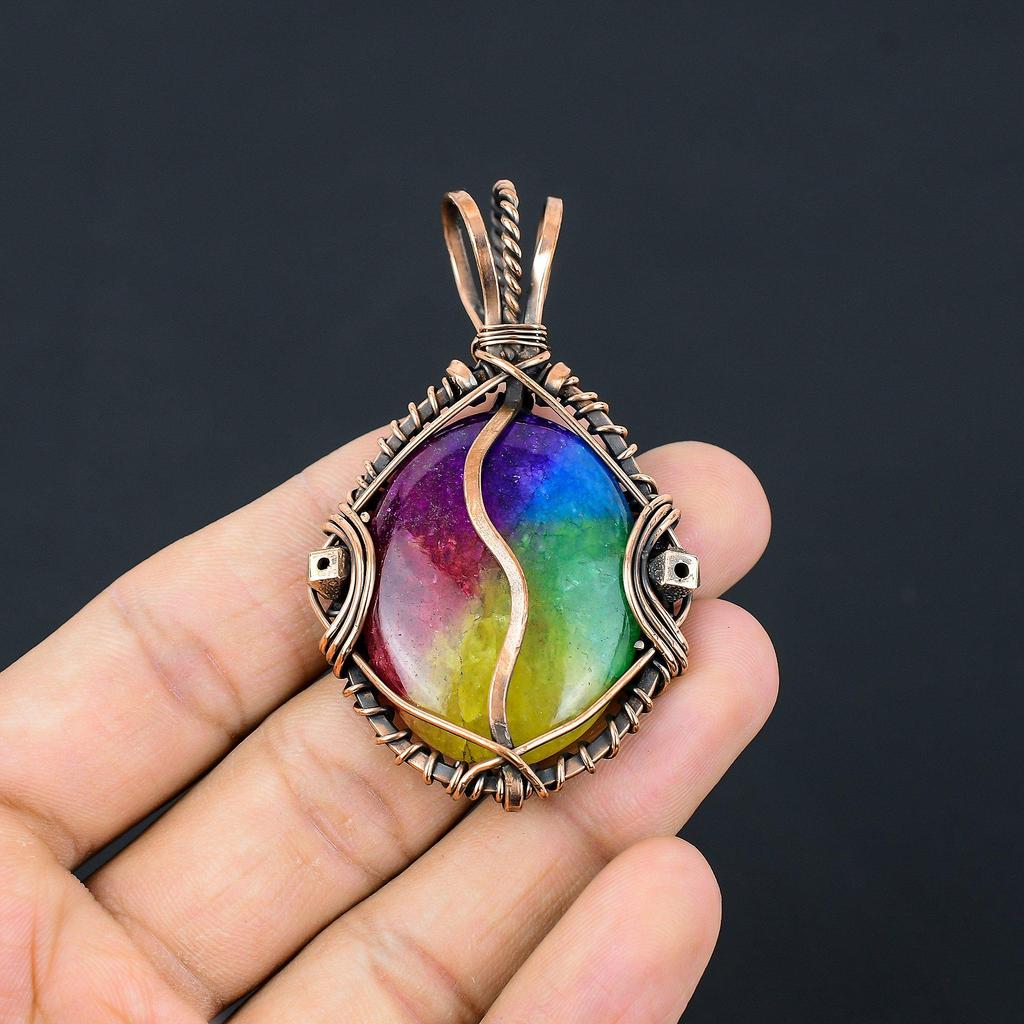 Rainbow Solar Quartz 999 Copper Wire Wrapped Pendant, Handmade Gemstone Pendant Jewelry, Gifts For Wife Brand New Pendant