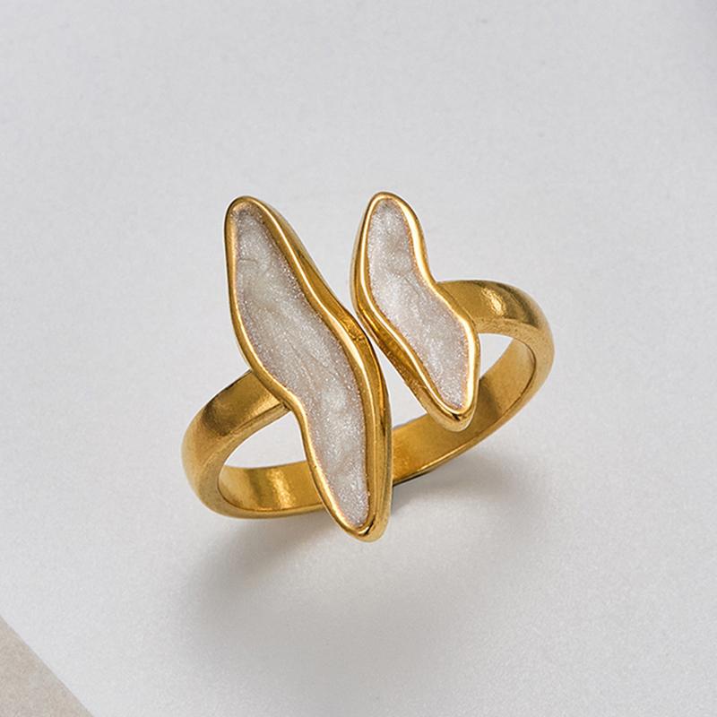 Stainless Steel Wave Drip Glaze Open Rings for Women Retro Punk Style Trendy Creative Exquisite Ring Accessories Gift белый