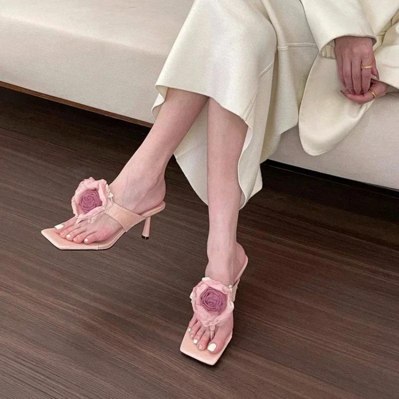 

Slippers For Women Ladies High heels Summer Flip Flops Open Toe Flowers Bohemian S For Women Sandals Leather Sandals Woman New 40 виноградний