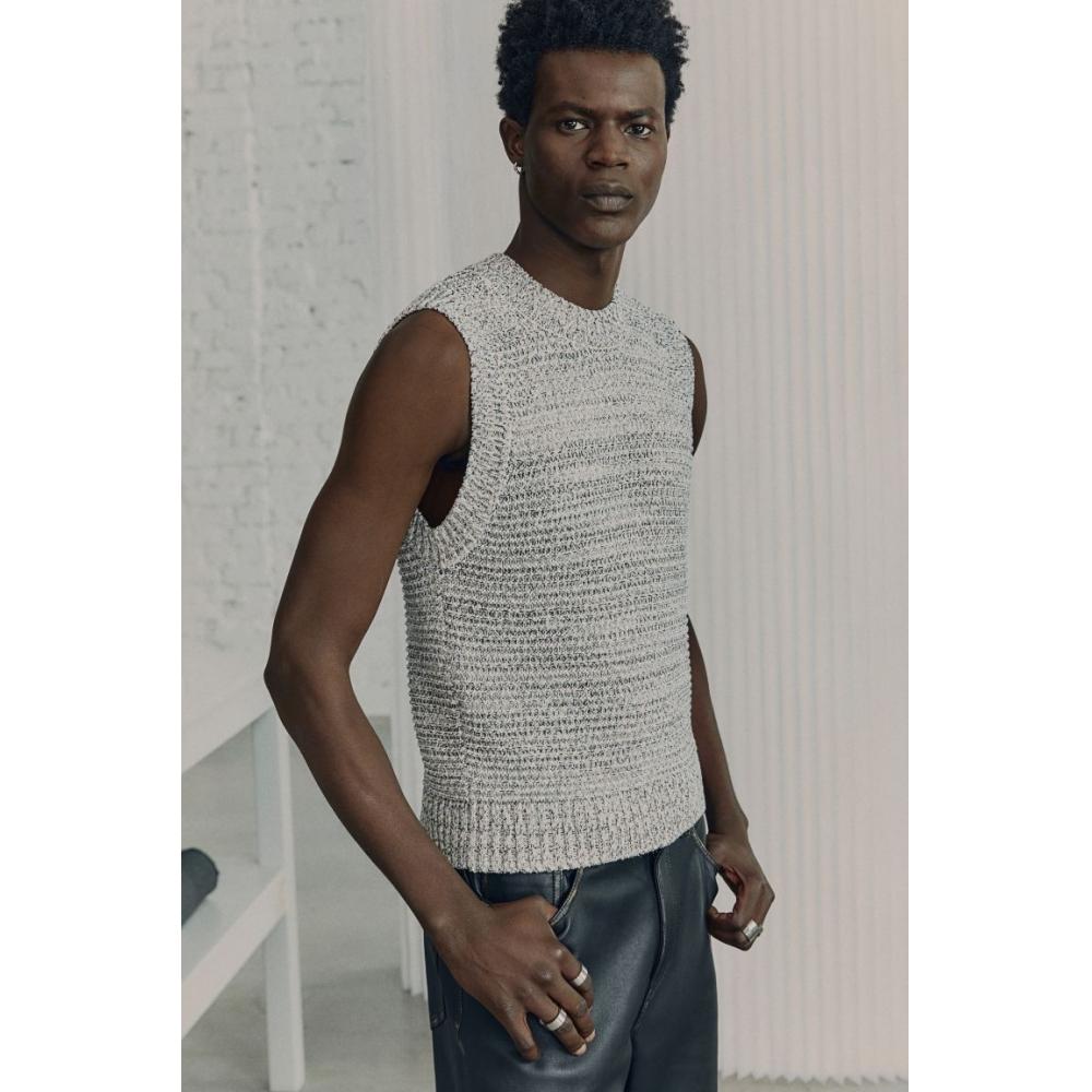 H M Sleeveless Knit Top Gray M Lange