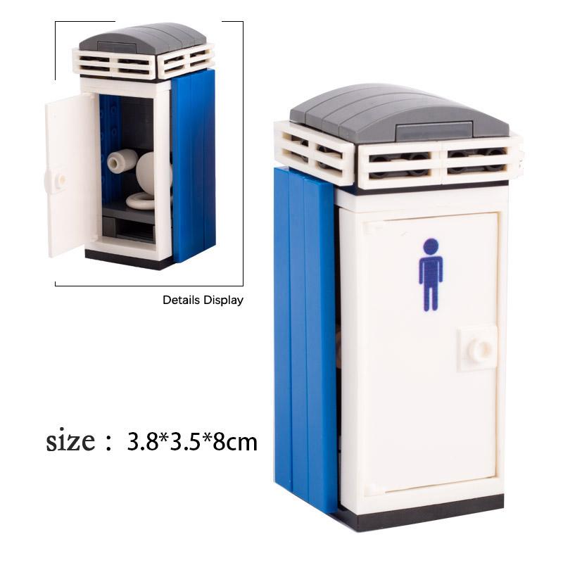 MOC Essensstand Bausteine Telefonzelle Toilette Stadt Straßenszene Pizza Hot Dog Eiswagen DIY Blumenbeet Kirche Steine Spielzeug