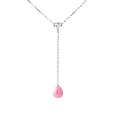 Krawattenkette - - AAA+ Süßwasser-Zuchtperle - 9-10 mm - 925 Silber - Damen