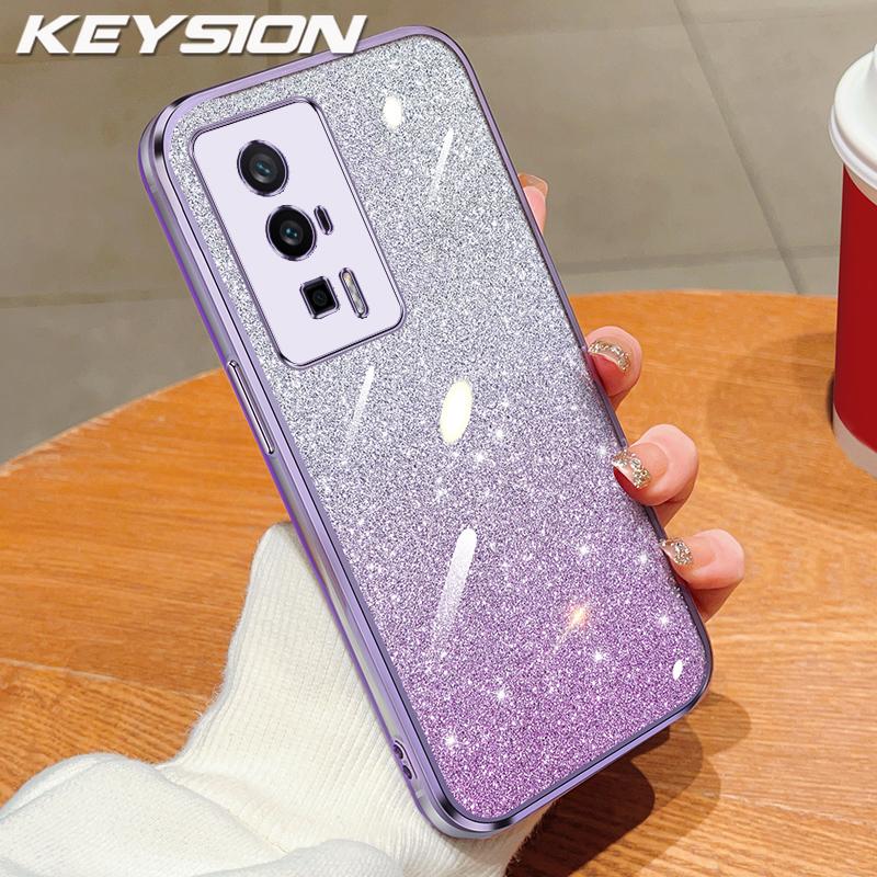 KEYSION Luxury Plating Glitter Phone Case for Xiaomi POCO F5 Transparent Soft TPU Shockproof Back Cover for POCO F5 Pro