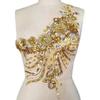 Handmade Sewn on The Web 3D Lace Rhinestones Applique Crystal Patches with Stones Sequins Beads Wedding Dress Accessories (Yellow)