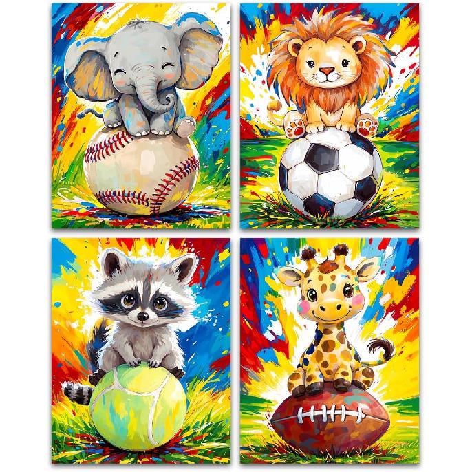 Basketball Graffiti Canvas Wall Art Prints,Graffiti Wall Art Sports Print Wall Decor Set of 3,Retro Colorful Baseball,Soccer,Basketball Print for Boy