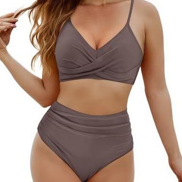 Damen Bikini Badeanzug Zweiteilig Bauchfrei, Badeanzug High Waist Unterteil und Verstellbarer Bikini