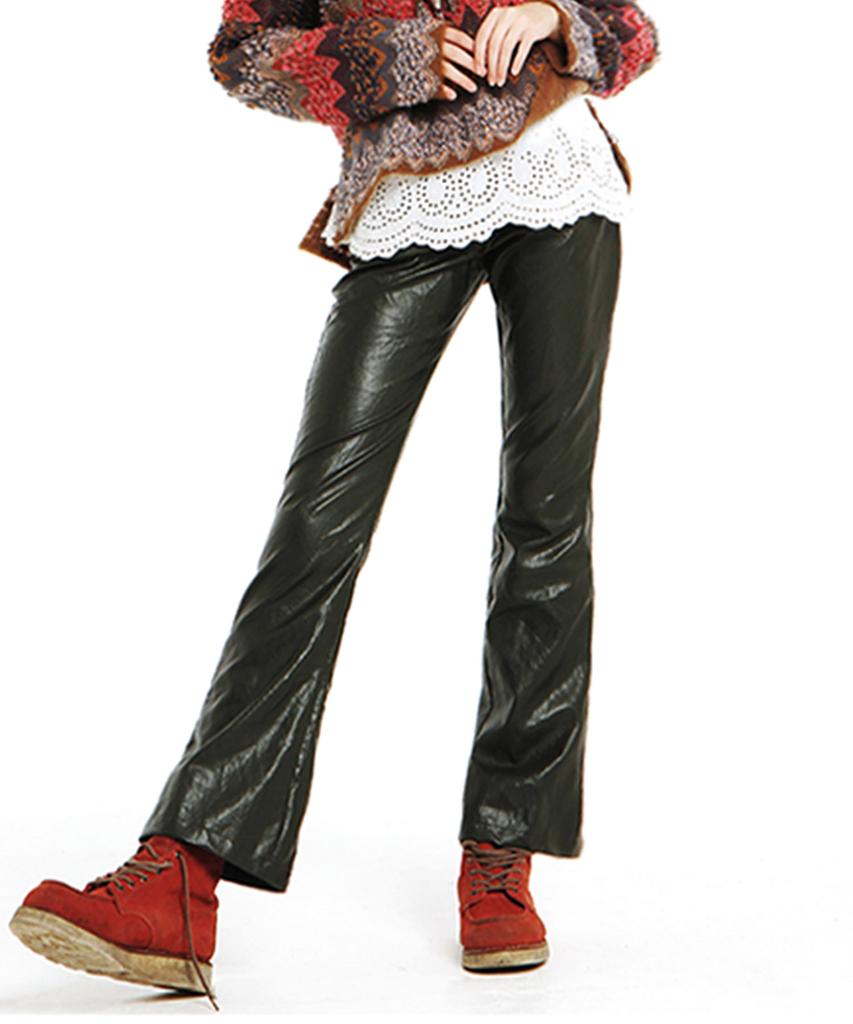 PALETTE Leather Bootcut Pants (Deep Green)