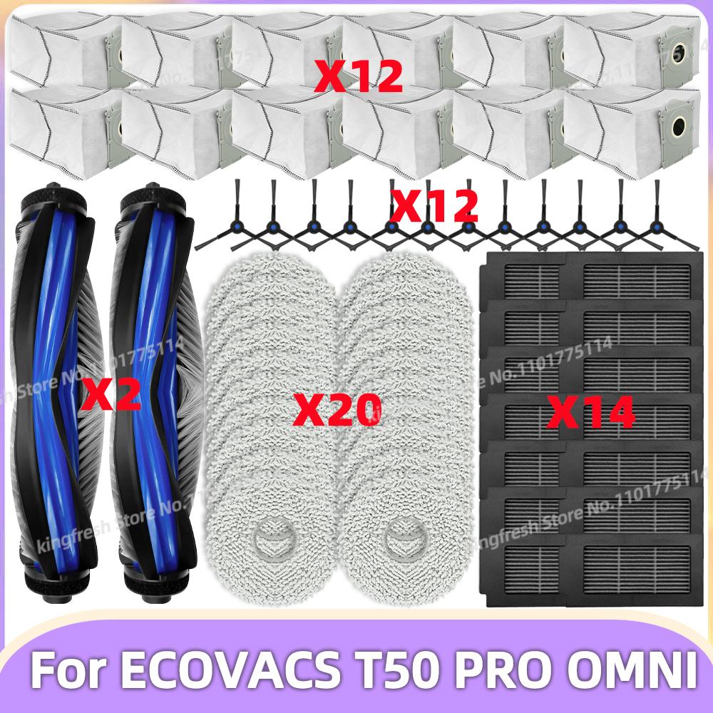 Fit For ECOVACS T50 PRO OMNI / T50 OMNI Vacuum Parts Main Roller Side Brush HEPA Filter Mop Cloth Dust Bag