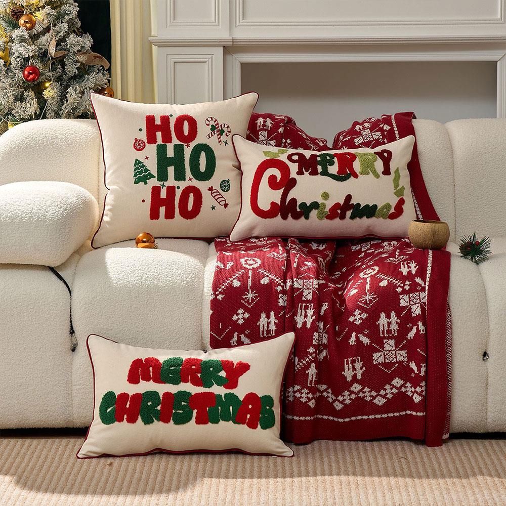 Christmas Pillow Cover Embroidered Gingerbread Man Snowflake Plush Pillow Case Cover Decorative Sofa Cushion Covers For Home
