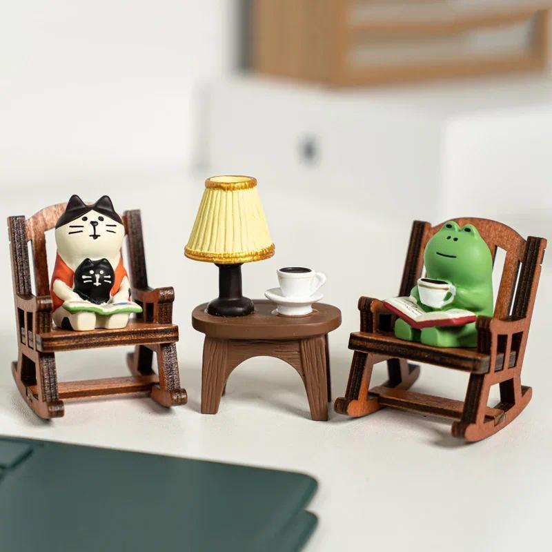 

Cute Frog Rocking Chair Mini Car Ornament – Healing Desktop Decoration for Home Office, Japanese Style Gift for Friends