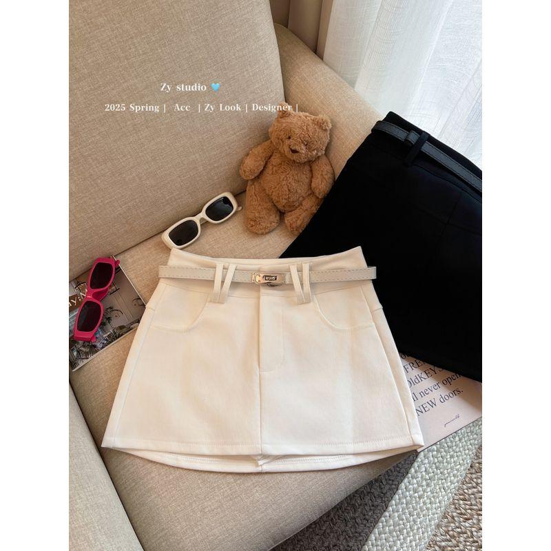 Kumikumi Stylish Khaki Anti-Exposure Skirt Female Autumn Temperament Wild Slim Looking A- Line Skirt Skirt