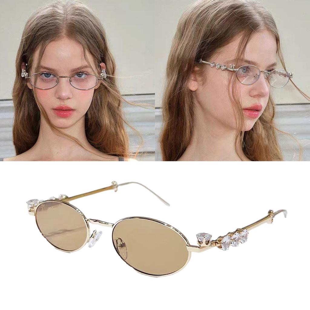 Stylish Sunglasses for Girls Boys Photo Props Travel Hip Hop Oval Frame Oval Frame Rhinestones Glasses Metal Eyewear