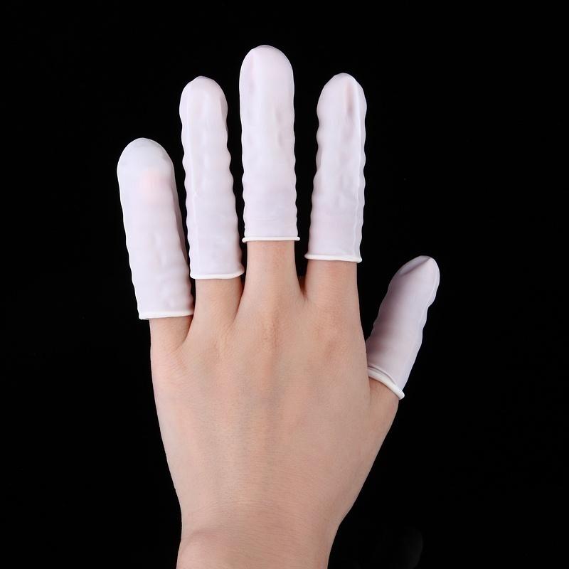 100 Pcs Thimbles Nail Art Latex Rubber Gloves Protective Protector Cover Fingertip White Small Tools