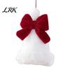 Retro Christmas Tree Accents Plush Santa Hat Ornament with Bow Decor, Xmas Hanging Pendant Soft Ornaments Lanyard for Holiday Decoration, Red