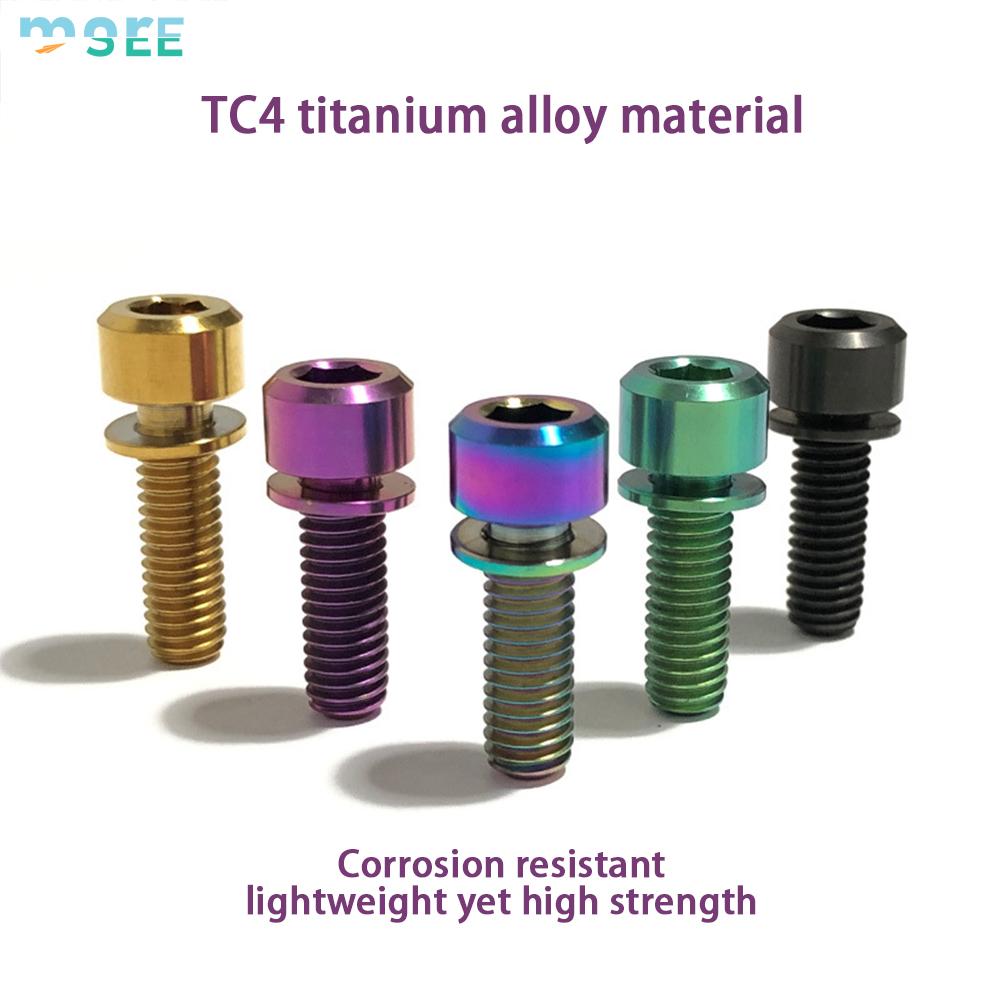 SeeMore Titanium Alloy Bike Allen Hex Bolts Anti-Corrosion Lightweight Road Bike Stem Parts Bicycle Stem Screw with Washers Set