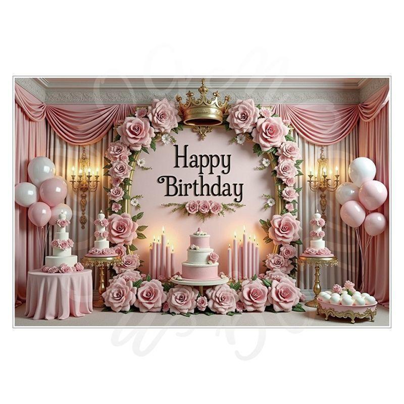 Pink Birthday Theme Party Decoration Backdrop Cloth - Party Decoration Scene Background Wall Hanging