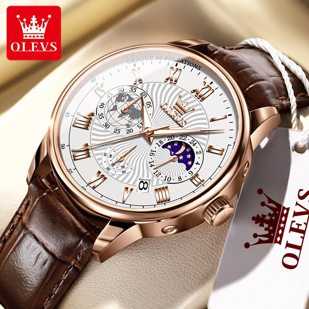 Olevs 2893 Oem Custom Hot Business Brand Moon Phase Luminous Waterproof Chronograph Watches Men Luxury Men's Quartz Watch