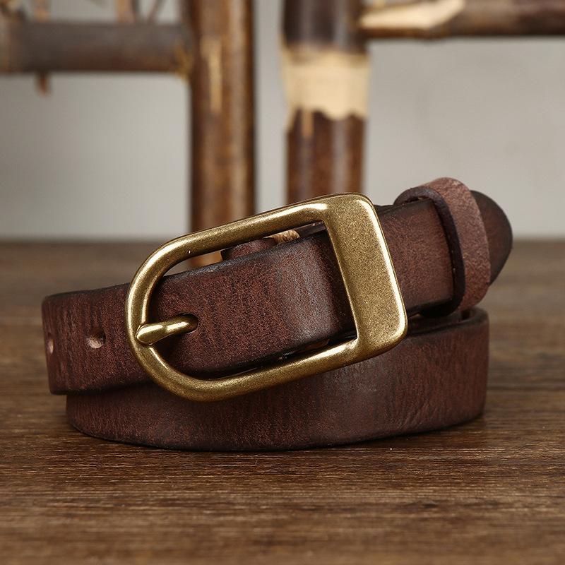 Thin Belt Women's Retro Washed Distressed Genuine Leather Pure Cowhide Trendy Wild Women's Narrow Belt