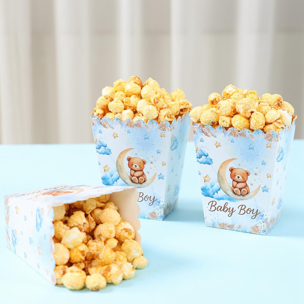 10 Stück Blaue Bären Popcornbox Glückliche 1. Geburtstagsparty Dekoration Kindergeschenke Geschenk Snackbox Kleiner Bär Thema Babyparty Zubehör