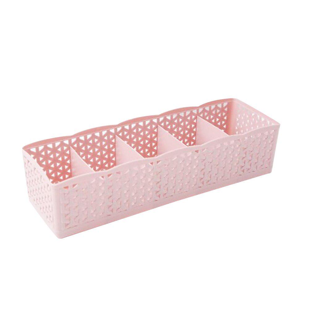 5 Cells Plastic Organizer Storage Box Tie Bra Socks Drawer Cosmetic Divider Housekeeping Container