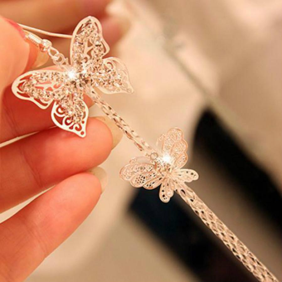 Women Butterfly Wedding Party Drop Long Tassels Hook Linear Earrings