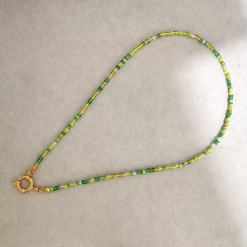 Imitation Pearl Necklace Women Choker Seed Beads Rainbow Stainless Steel Clasp Sailor Buckle Base Chain Gold Color Boho