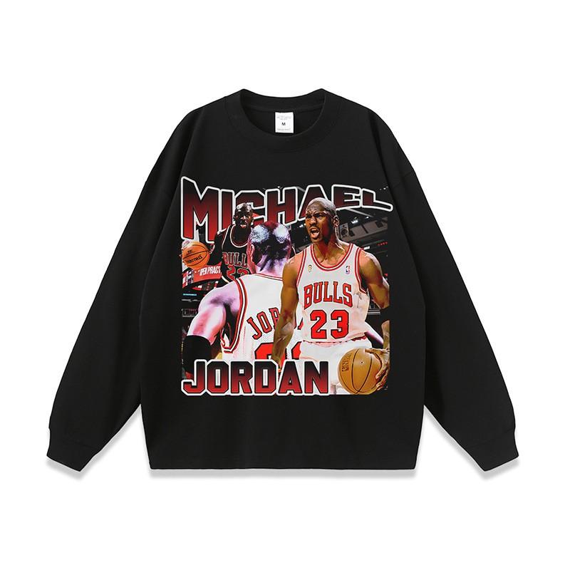 Vintage Washed Heavyweight Cotton Long Sleeve Tee With Graphic Print Oversized Hip Hop Streetwear Men