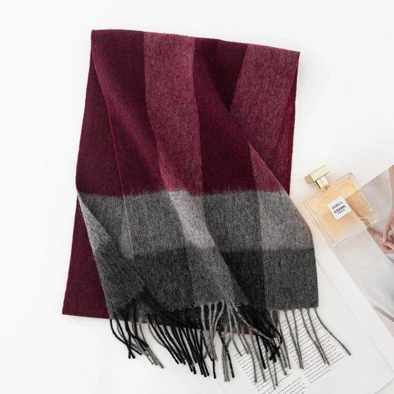 Plaid Scarf for Women 100% Wool Shawl All-Match Tassel Warm Comfortable Luxury Clothes New Fashion Autumn Winter Scarves