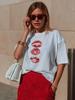WoUnisexs 2026 Summer 100 Cotton ShortSleeve TShirt Niche Streetwear SweetSpicy Lip Printed Oversize Chic Top