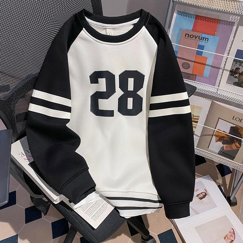 

Pure cotton Chinese cotton composite, winter velvet contrasting striped crew neck sweater with shoulder sleeves, new warm women 3 білий