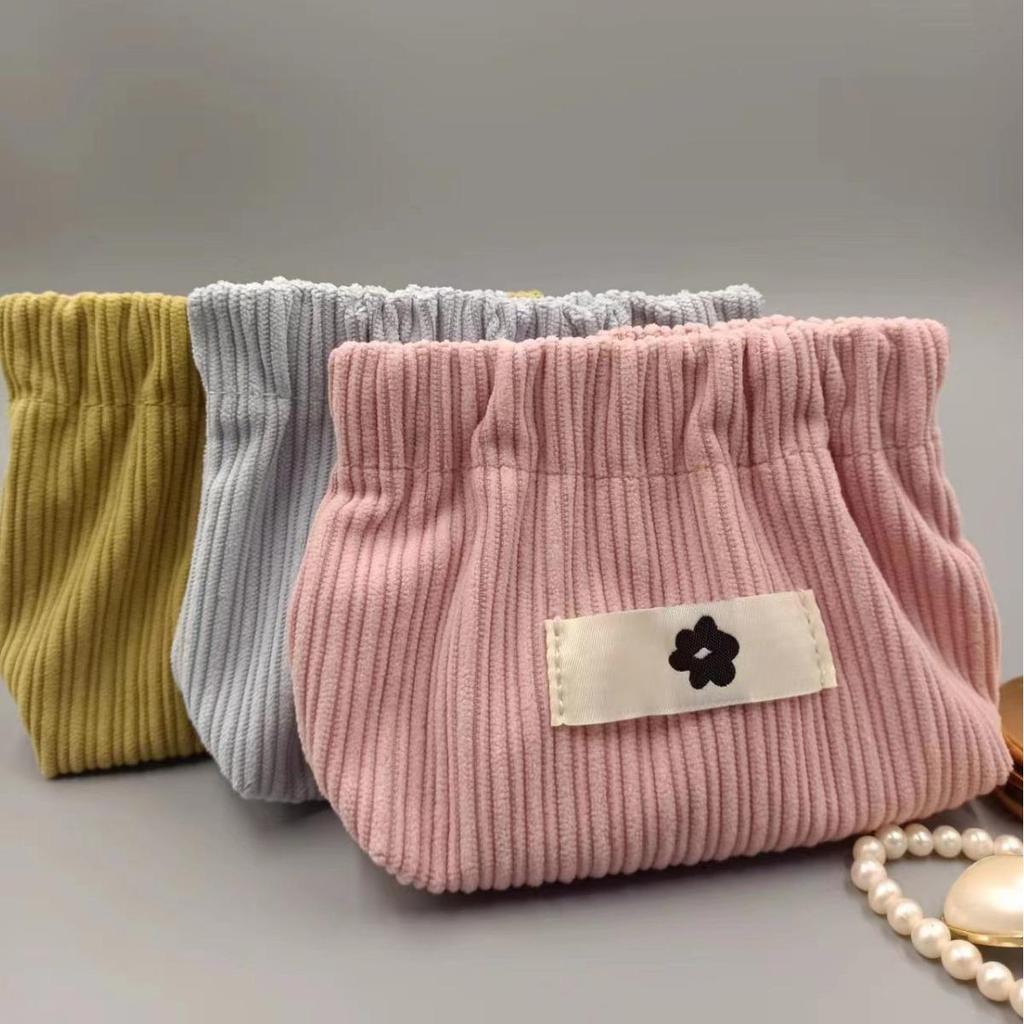 Cute Small Corduroy Snap Coin Purse - Automatic Closure Makeup & Change Bag