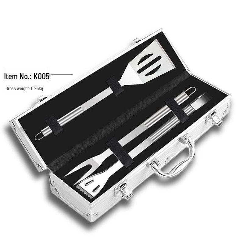 Meigo Stainless Steel BBQ Tool Set, 32 Pieces, with Portable Cloth and Aluminum Case Options, New.