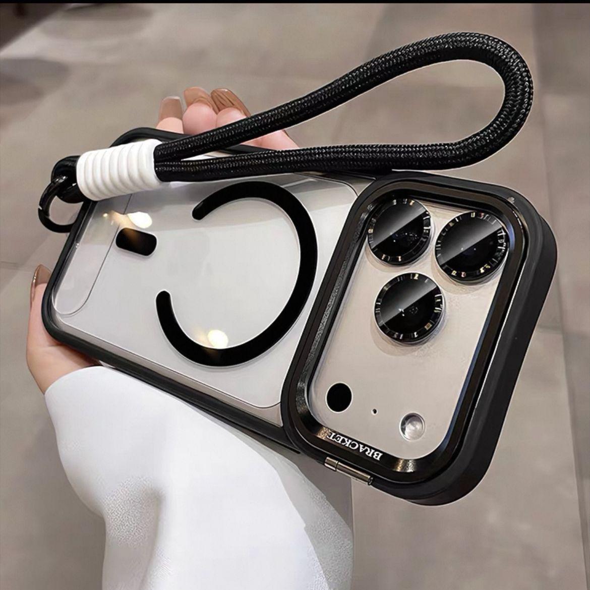 

Magnetic Case for iPhone 17 16 15 14 13 Pro Max with Lens Bracket with Lanyard with Lens Protective Film For iPhone 13 чорний
