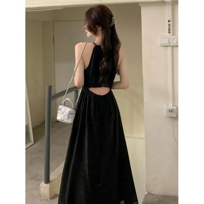 

[Original practice] Neck exposed waist holiday dress women s summer new design sense waist thin sleeveless long XL